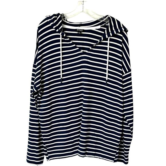 Buffalo by David Bitton Tops - Buffalo David Bitton Wms L Blue White Striped Oversized Hooded Top Nautical